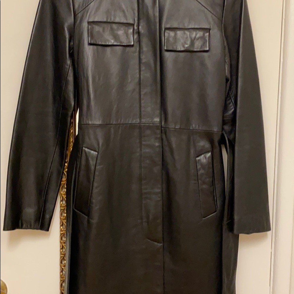 Kenneth Cole black leather zip up trench coat S - Picture 3 of 11